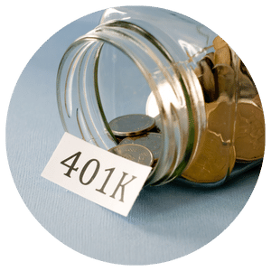 jar full of coins and 401k label