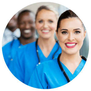 medical professionals standing in line