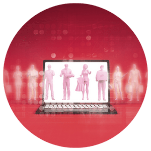 animated gig economy workers on laptop screen