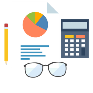 paper with graph and calculator and glasses and pencil graphic
